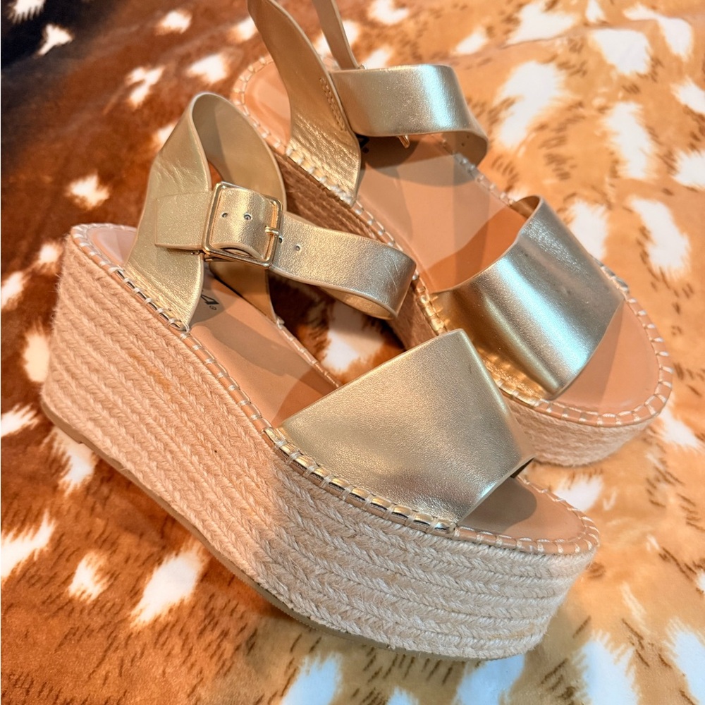 Soda Metallic Gold Wedge Platform Sandals